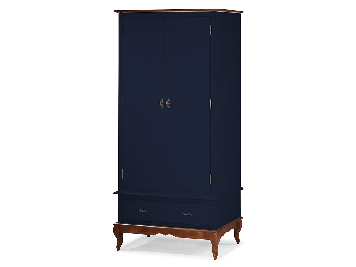 Roupeiro Linz 02 Portas 205 x 100 x 50 cm (A x L x P) - Cor Imbuia Glazer - Azul Petróleo