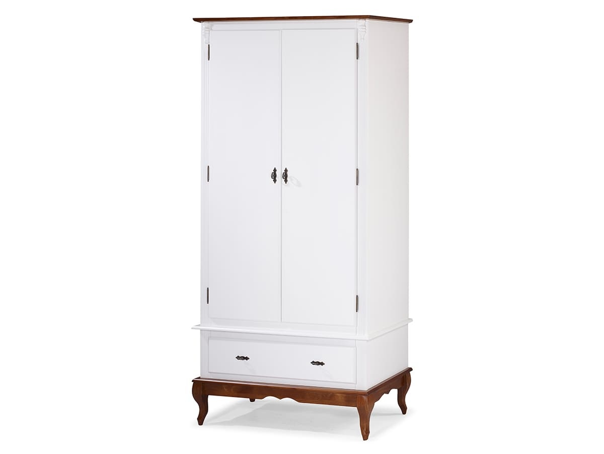 Roupeiro Linz 02 Portas 01 Gaveta Pés Luis XV 205 x 100 x 50 cm (A x L x P) - Cor Imbuia Glazer - Branco