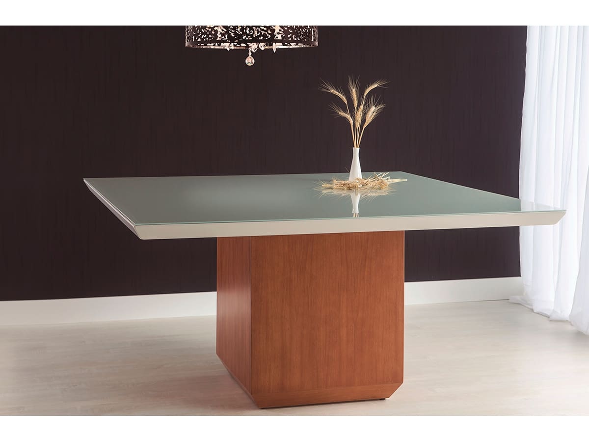 Mesa de Jantar 8 Lugares Diana 150 x 150 x 78 cm (C x L x A) Quadrada Tampo Com Vidro Pintado e Colado