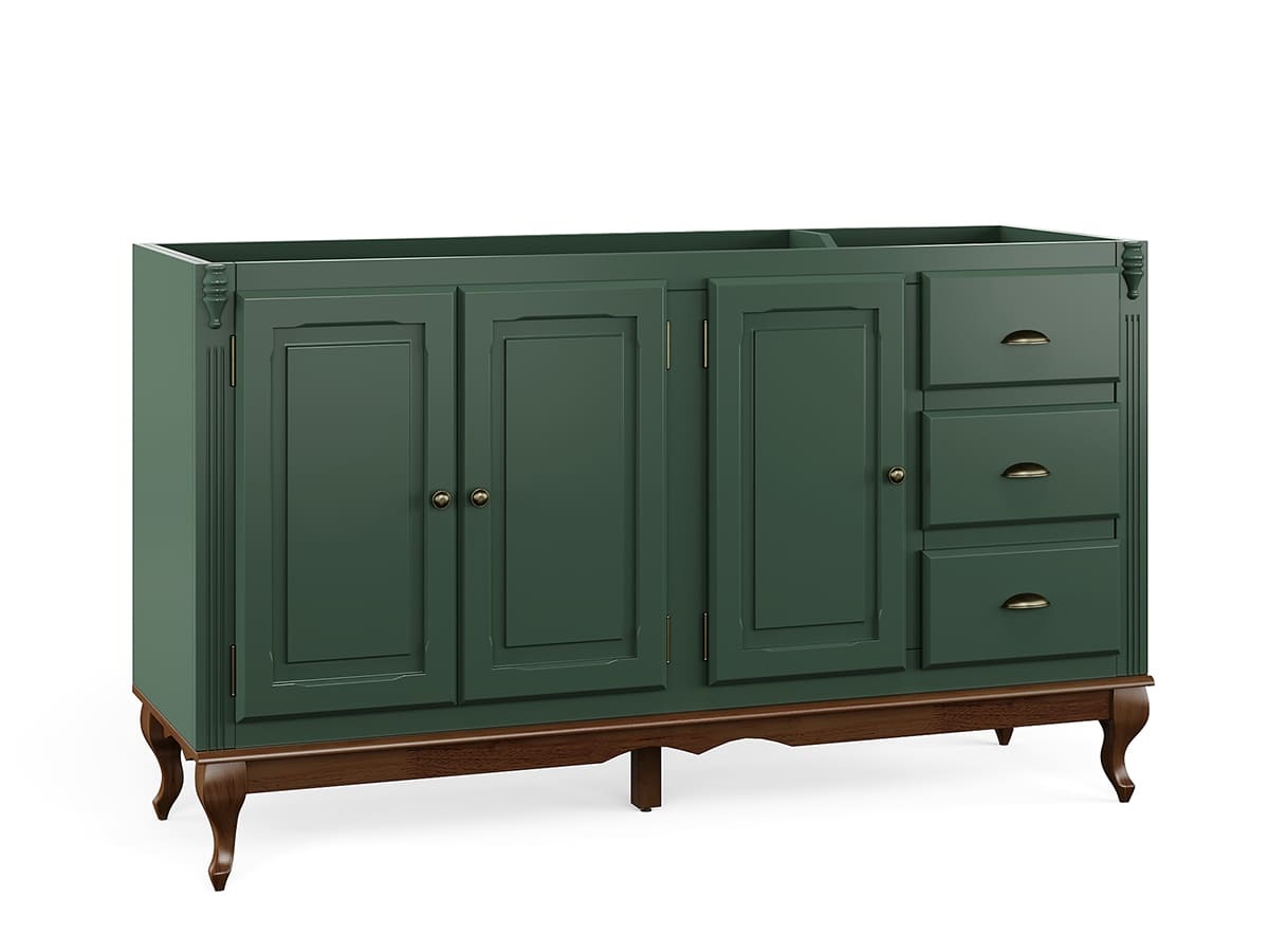 Balcão Para Pia Hanover Com Pés Luis XV 93 x 160 x 53 cm  (A x L x P) - Cor Verde Musgo - Imbuia Glazer