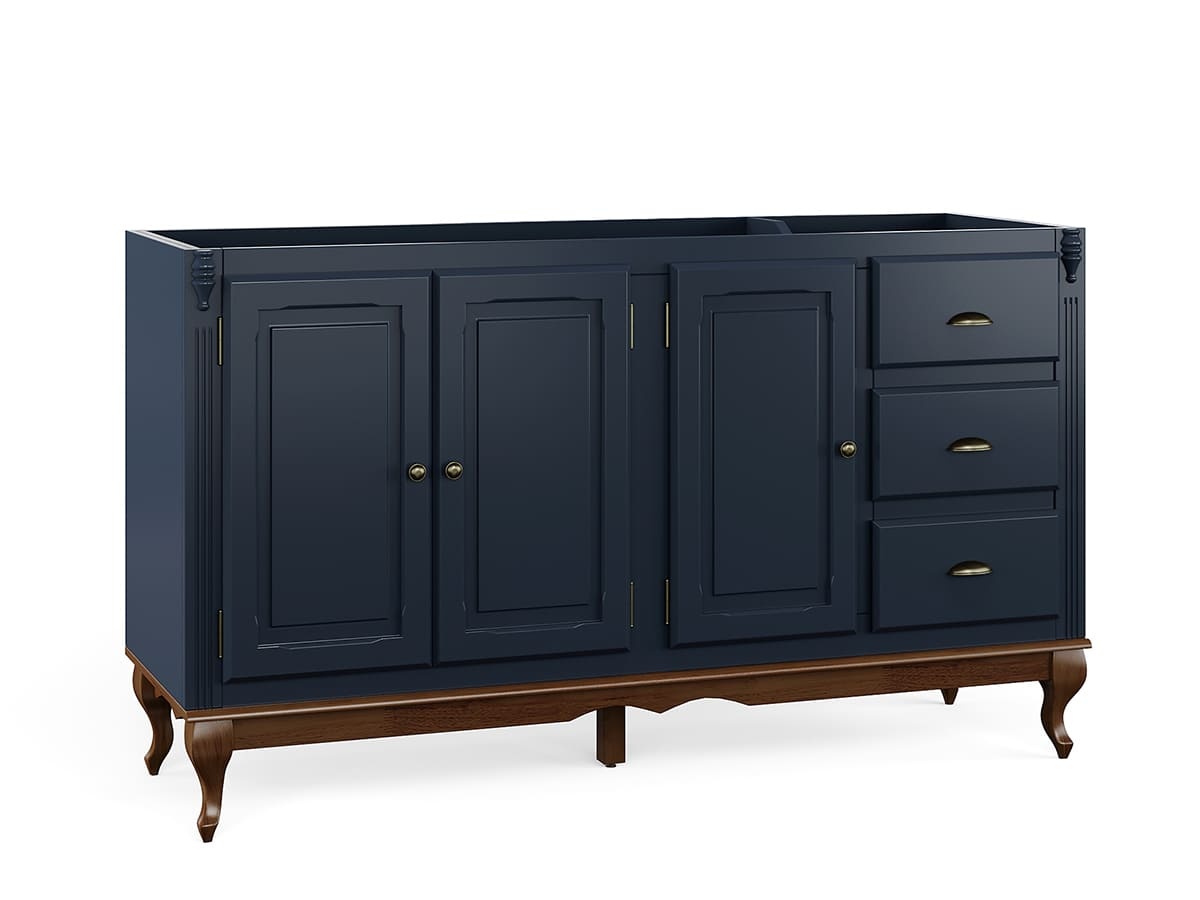 Balcão Para Pia Hanover Com Pés Luis XV 93 x 160 x 53 cm  (A x L x P) - Cor Azul Petróleo - Imbuia Glazer