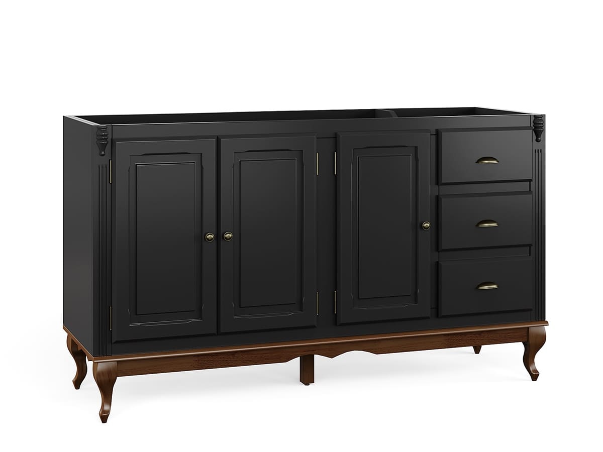 Balcão Para Pia Hanover Com Pés Luis XV 93 x 160 x 53 cm  (A x L x P) - Cor Preto - Imbuia Glazer