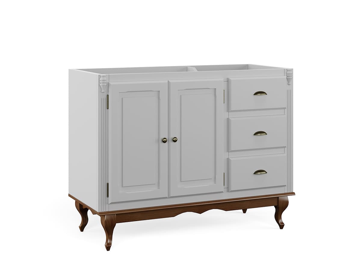 Balcão Para Pia Hanover Com Pés Luis XV 93 x 120 x 53 cm  (A x L x P) - Cor Branco - Imbuia Glazer