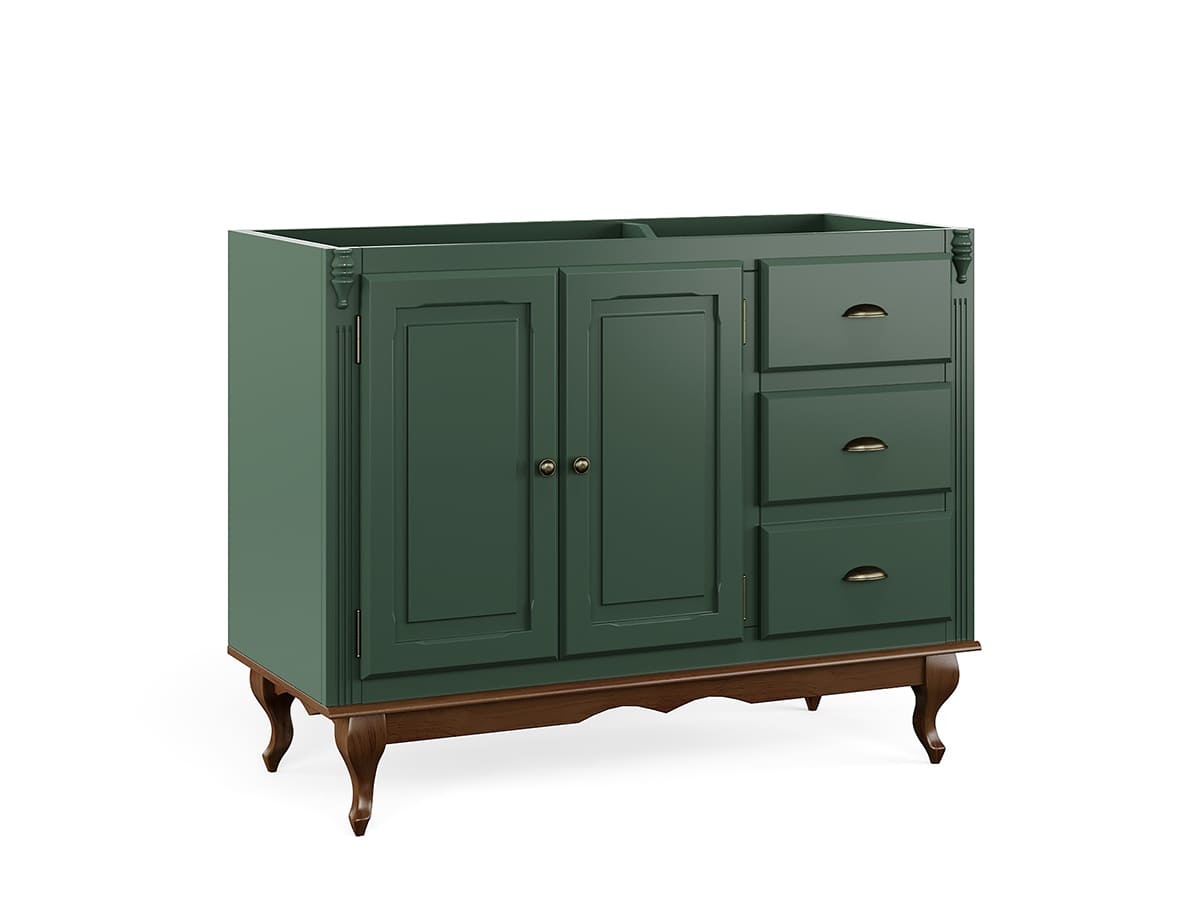 Balcão Para Pia Hanover Com Pés Luis XV 93 x 120 x 53 cm  (A x L x P) - Cor Verde Musgo - Imbuia Glazer