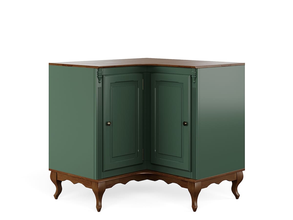 Balcão De Canto Hanover Pés Luis XV 2 Portas 95 x 97 x 53 cm (A x L x P) - Cor Verde Musgo - Imbuia Glazer