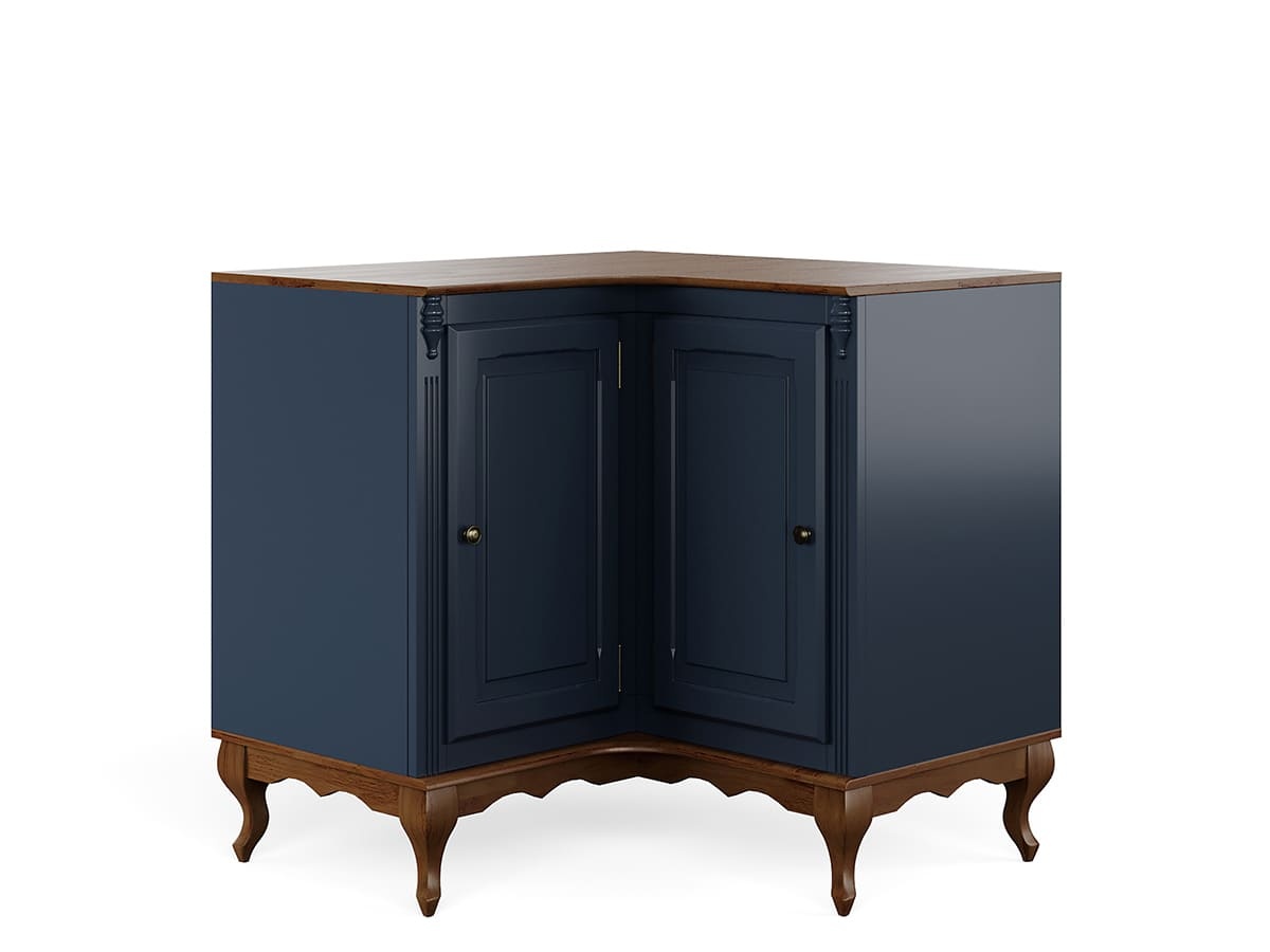 Balcão De Canto Hanover Pés Luis XV 2 Portas 95 x 97 x 53 cm (A x L x P) - Cor Azul Petróleo - Imbuia Glazer