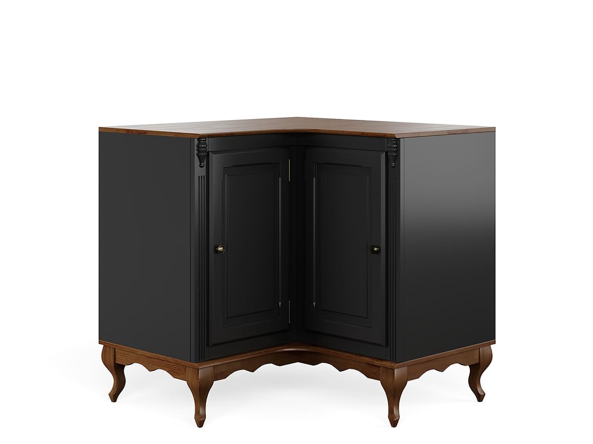 Balcão De Canto Hanover Pés Luis XV 2 Portas 95 x 97 x 53 cm (A x L x P) - Cor Preto - Imbuia Glazer