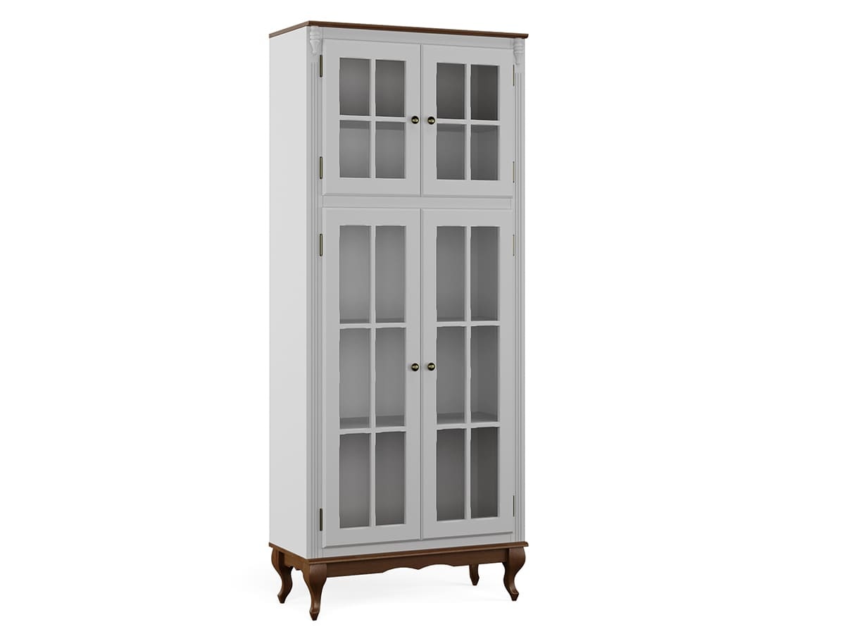 Paneleiro Hanover 4 Portas Com Vidro 205 x 85 x 40 cm (A x L x P) - Cor Branco - Imbuia Glazer