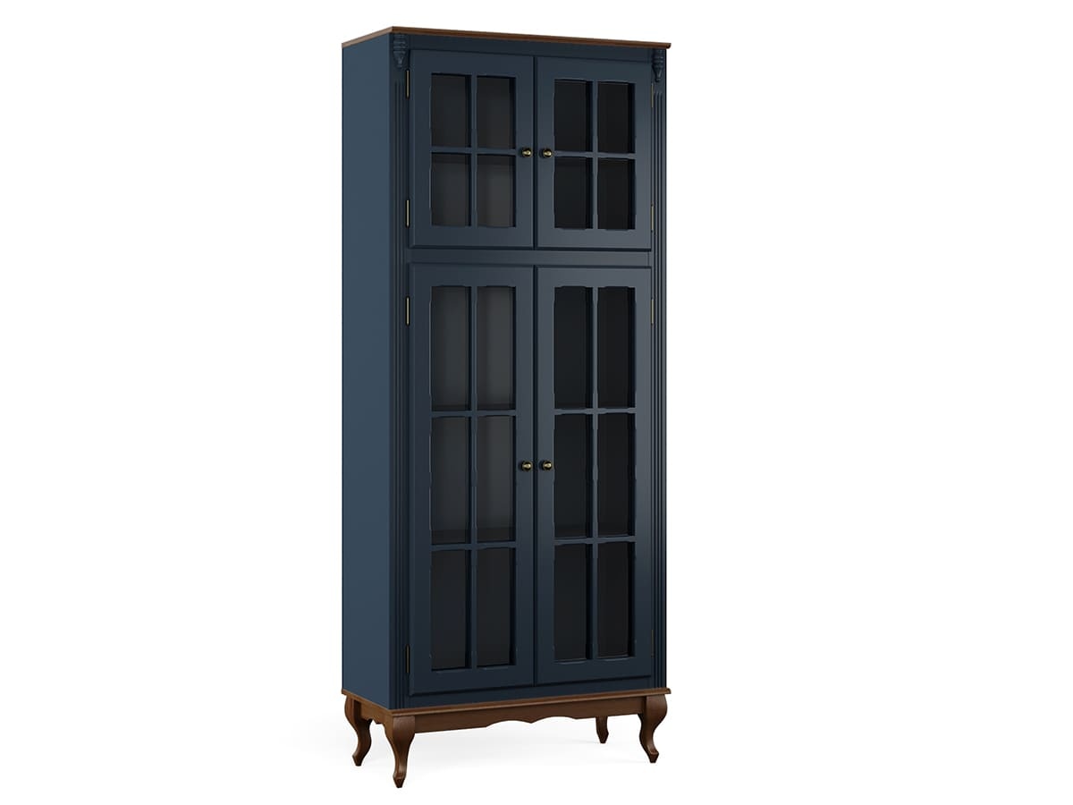 Paneleiro Hanover 4 Portas Com Vidro 205 x 85 x 40 cm (A x L x P) - Cor Azul Petróleo - Imbuia Glazer