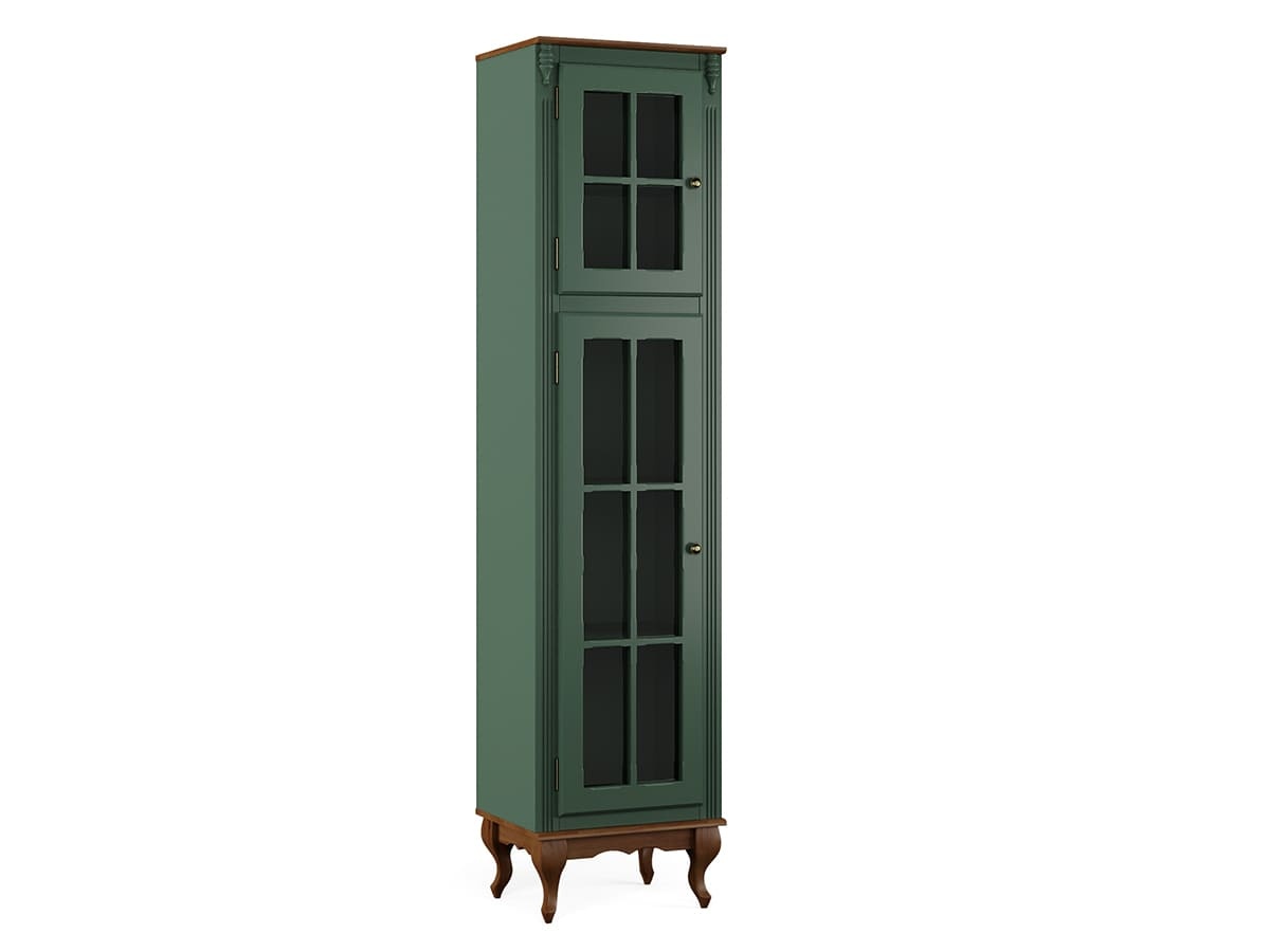 Paneleiro Hanover 2 Portas Com Vidro 205 x 48 x 40 cm (A x L x P) - Cor Verde Musgo - Imbuia Glazer