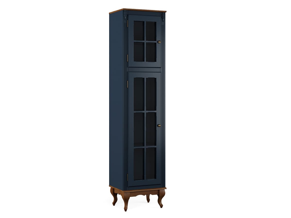 Paneleiro Hanover 2 Portas Com Vidro 205 x 48 x 40 cm (A x L x P) - Cor Azul Petróleo - Imbuia Glazer