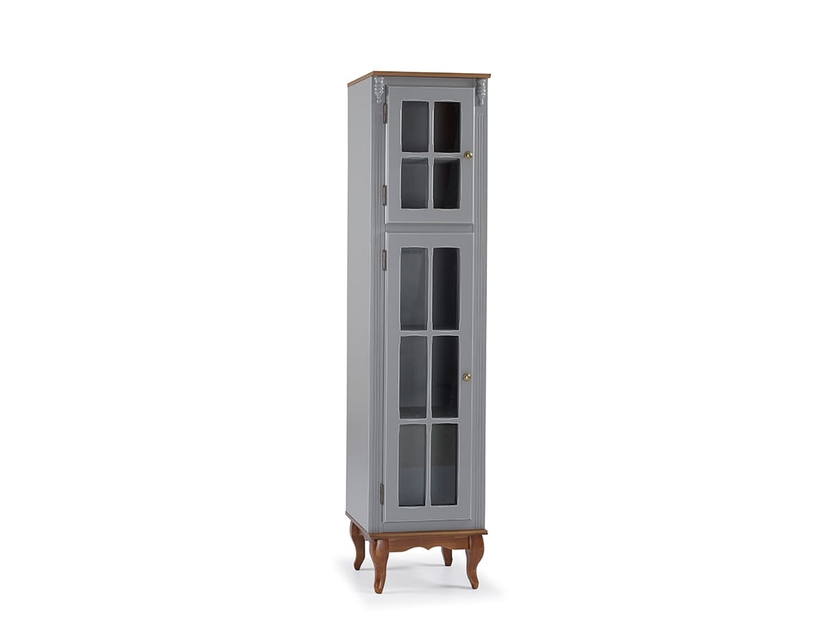 Paneleiro Hanover 2 Portas Com Vidro 205 x 48 x 40 cm (A x L x P) - Cor Cinza Escuro - Imbuia Glazer