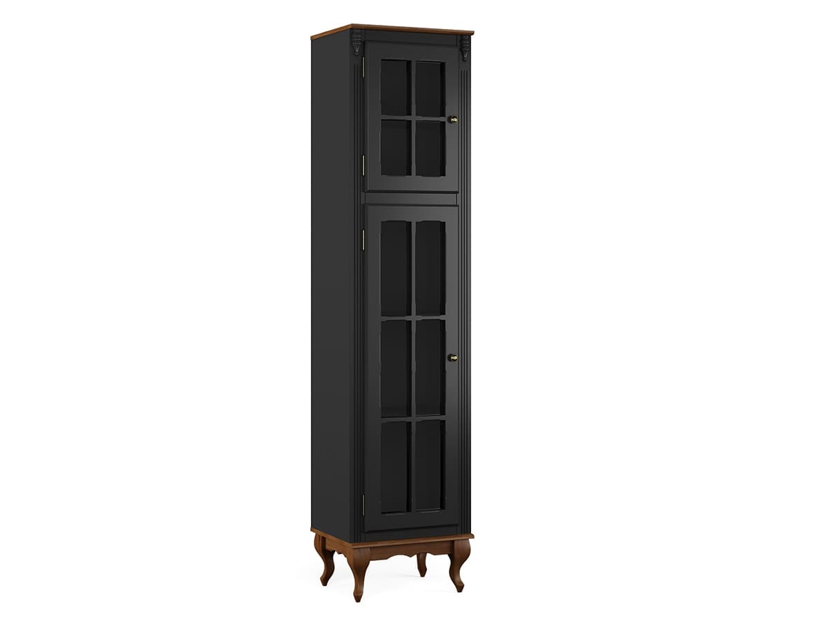 Paneleiro Hanover 2 Portas Com Vidro 205 x 48 x 40 cm (A x L x P) - Cor Preto - Imbuia Glazer
