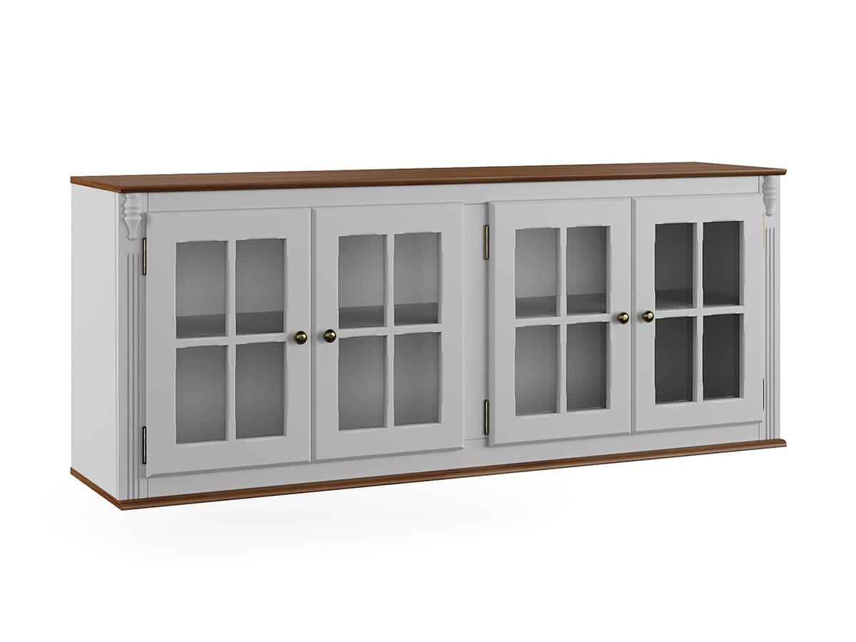 Armário Aéreo Hanover 4 Portas Com Vidro 65 x 160 x 40 cm (A x L x P) - Cor Branco - Imbuia Glazer 