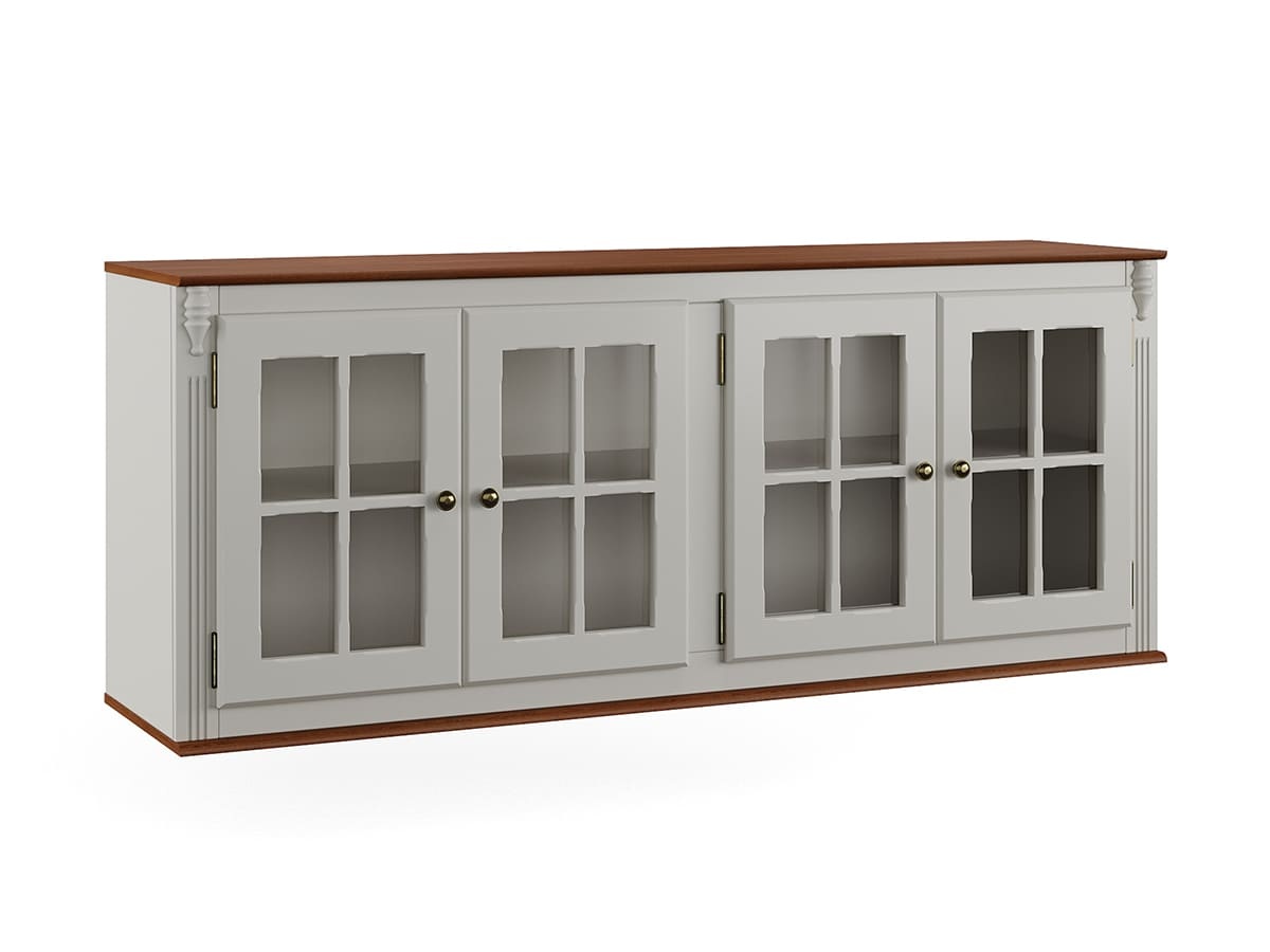 Armário Aéreo Hanover 4 Portas Com Vidro 65 x 160 x 40 cm (A x L x P) - Cor Offwhite - Imbuia Glazer 