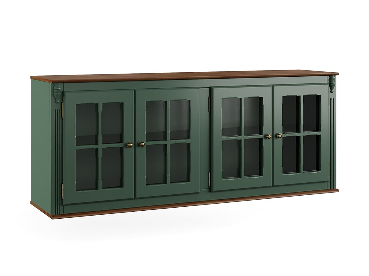 Armário Aéreo Hanover 4 Portas Com Vidro 65 x 160 x 40 cm (A x L x P) - Cor Verde Musgo - Imbuia Glazer 