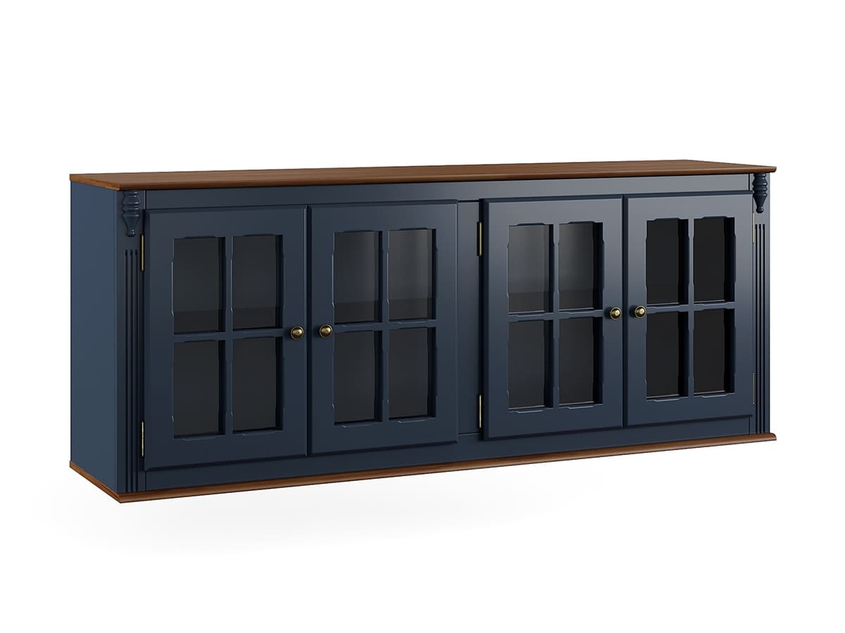 Armário Aéreo Hanover 4 Portas Com Vidro 65 x 160 x 40 cm (A x L x P) - Cor Azul Petróleo - Imbuia Glazer 