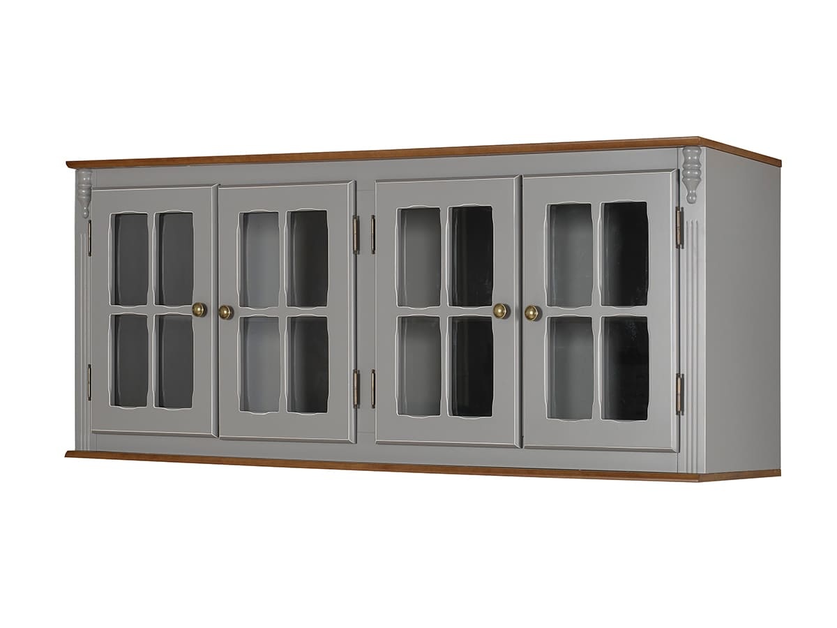 Armário Aéreo Hanover 4 Portas Com Vidro 65 x 160 x 40 cm (A x L x P) - Cor Cinza Escuro - Imbuia Glazer 