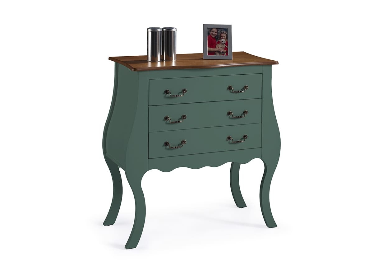 Cômoda Bombê Linz 3 Gavetas 96 x 90 x 40 cm (A x L x P) - Cor Verde Musgo - Imbuia Glazer 
