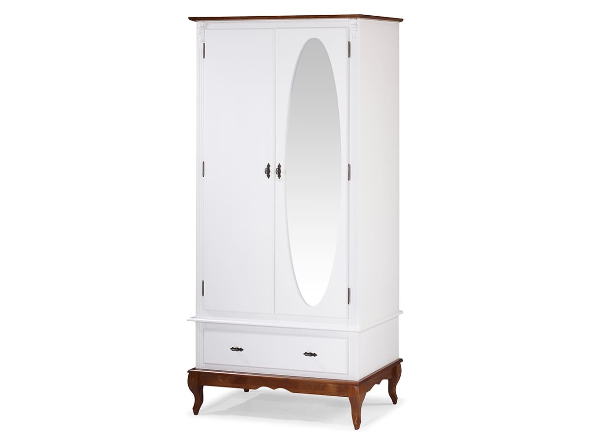 Roupeiro Linz 02 Portas Com Espelho 205 x 100 x 50 cm (A x L x P) - Cor Imbuia Glazer - Branco