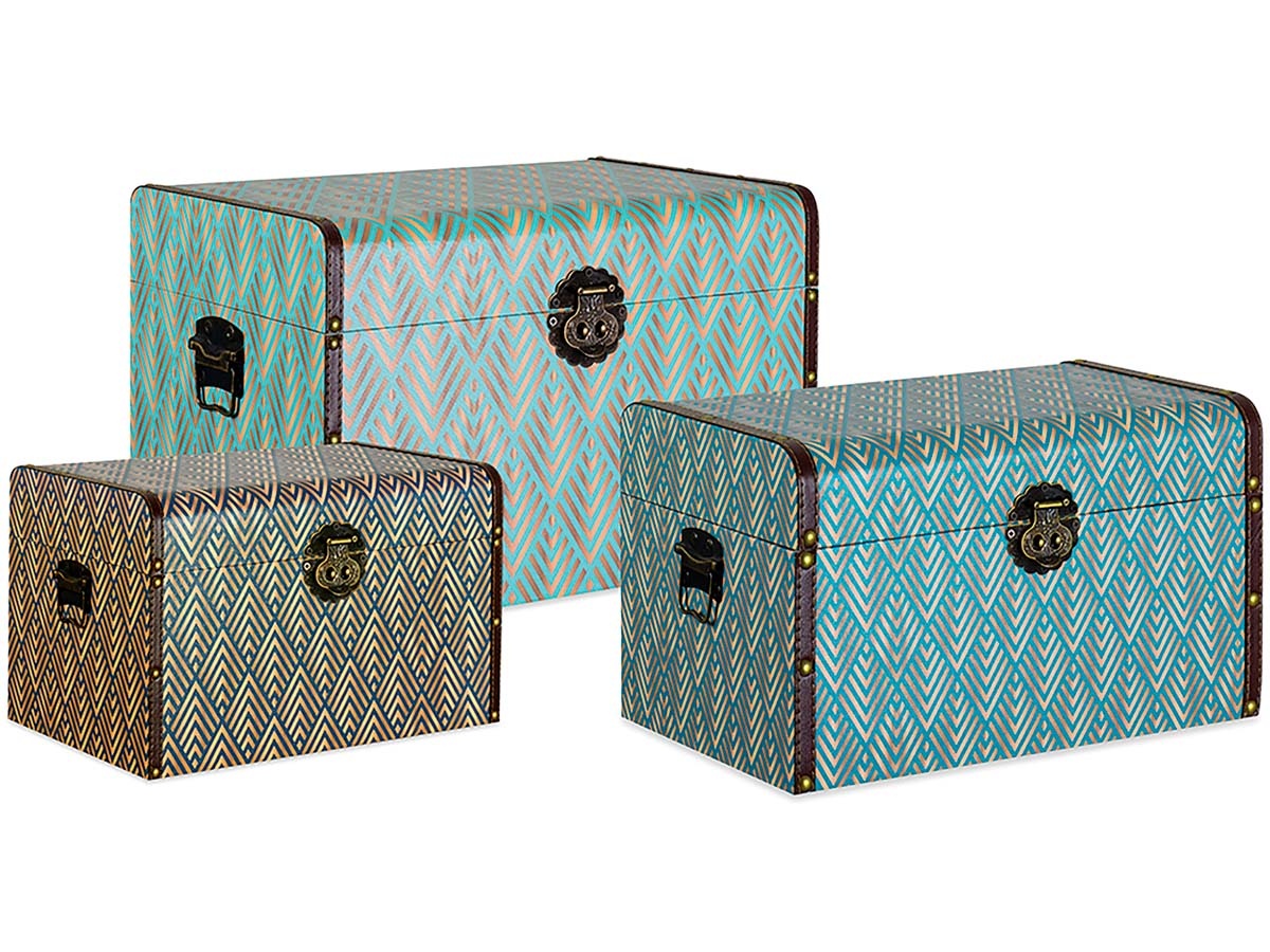 Baú Decorativo Em Canvas 3 Peças - G 32 x 48 x 32 cm - M 27 x 42 x 26 cm - P 21 x 36 x 22,5 cm (A x L x P)