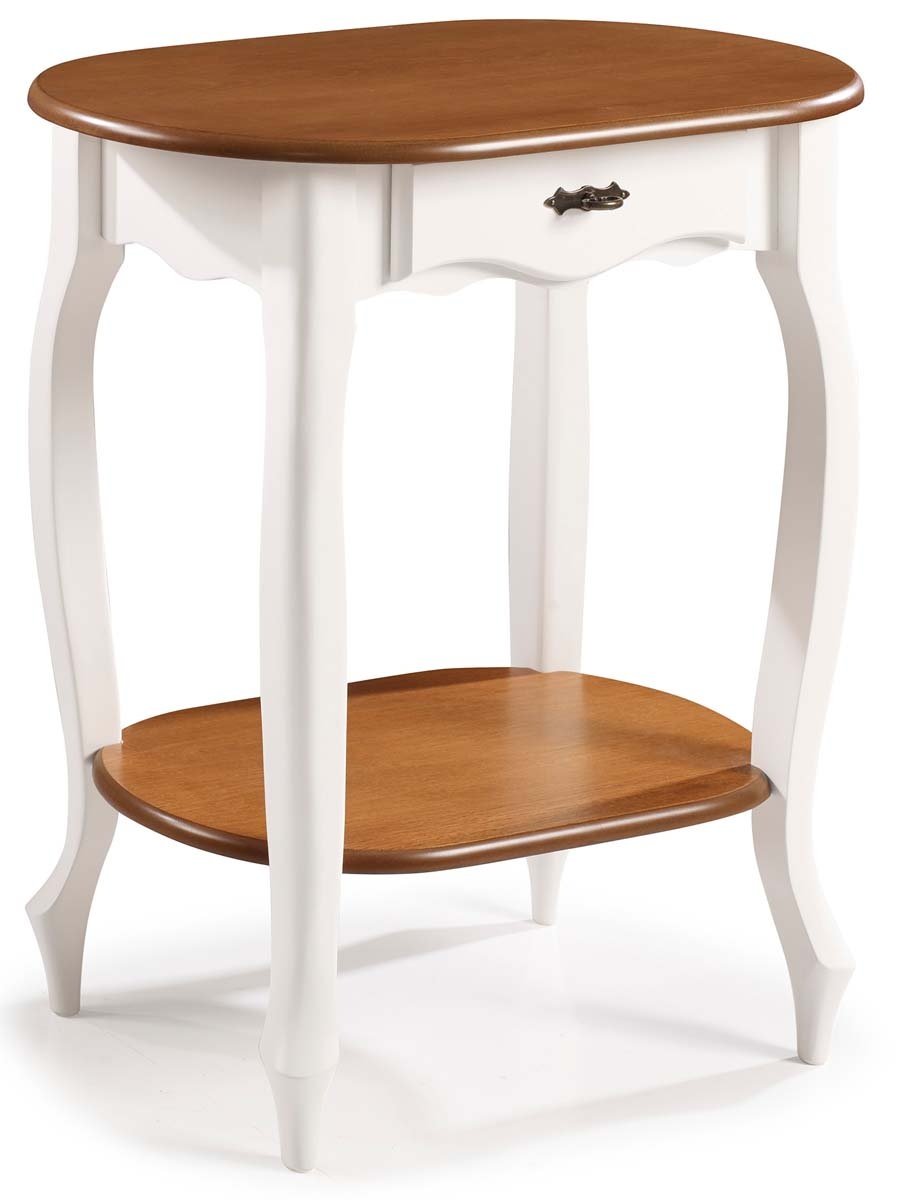 Mesa De Apoio Lateral Oval Com Gaveta 76 x 69 x 42 cm (A x L x P)  - Branco Imbuia Glazer 
