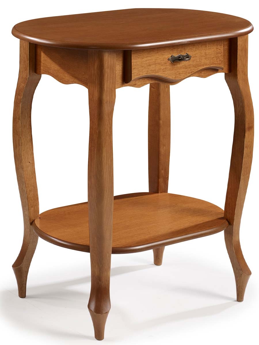 Mesa De Apoio Lateral Oval Com Gaveta 76 x 69 x 42 cm (A x L x P)  - Imbuia Glazer 