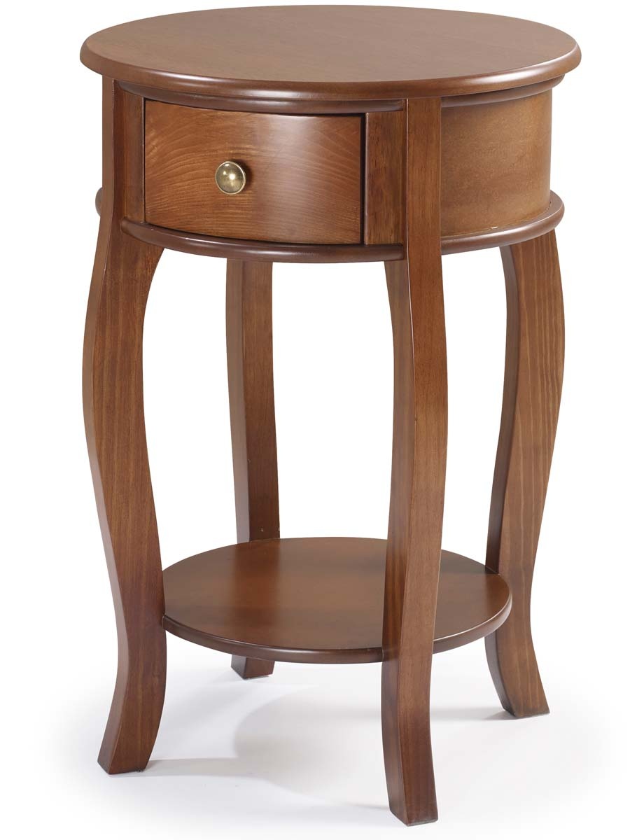 Mesa De Apoio Lateral Redona Com Gaveta 73 x 49 x 49 cm (A x L x P)  - Imbuia Glazer 