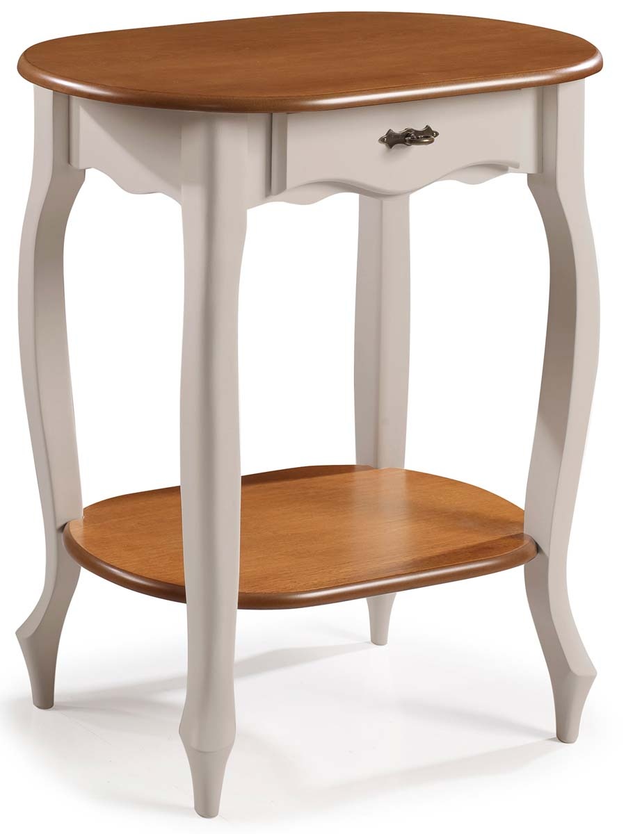 Mesa De Apoio Lateral Oval Com Gaveta 76 x 69 x 42 cm (A x L x P)  - Offwhite Imbuia Glazer 