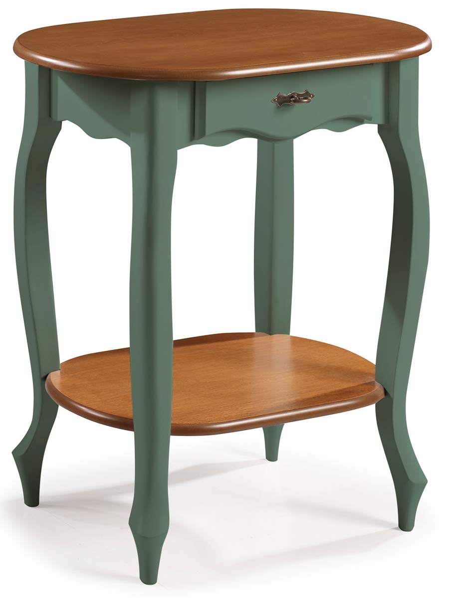 Mesa De Apoio Lateral Oval Com Gaveta 76 x 69 x 42 cm (A x L x P)  - Verde Musgo Imbuia Glazer 