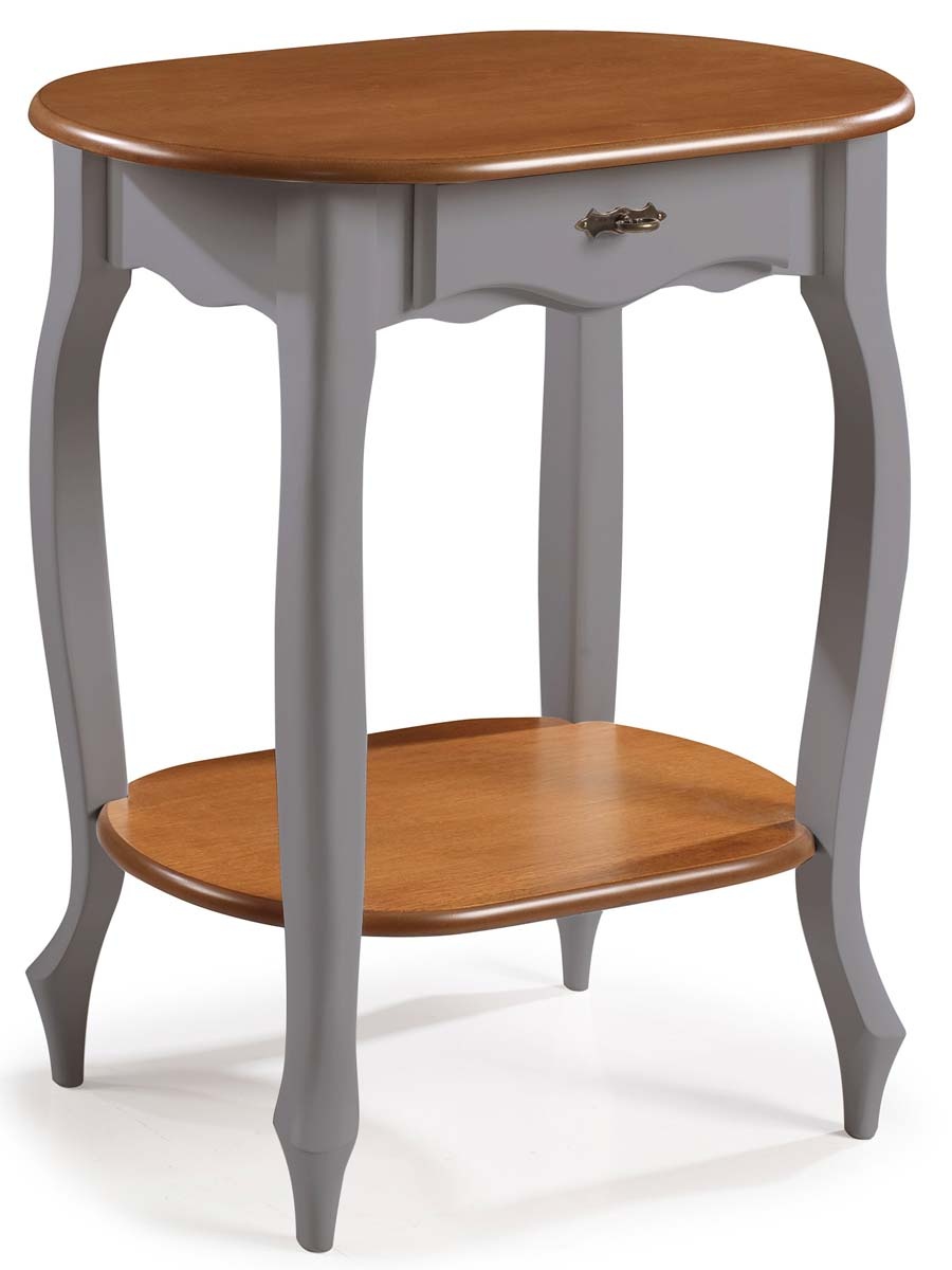 Mesa De Apoio Lateral Oval Com Gaveta 76 x 69 x 42 cm (A x L x P)  - Cinza Escuro Imbuia Glazer 