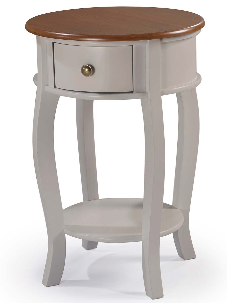 Mesa De Apoio Lateral Redona Com Gaveta 73 x 49 x 49 cm (A x L x P)  - Offwhite Imbuia Glazer 