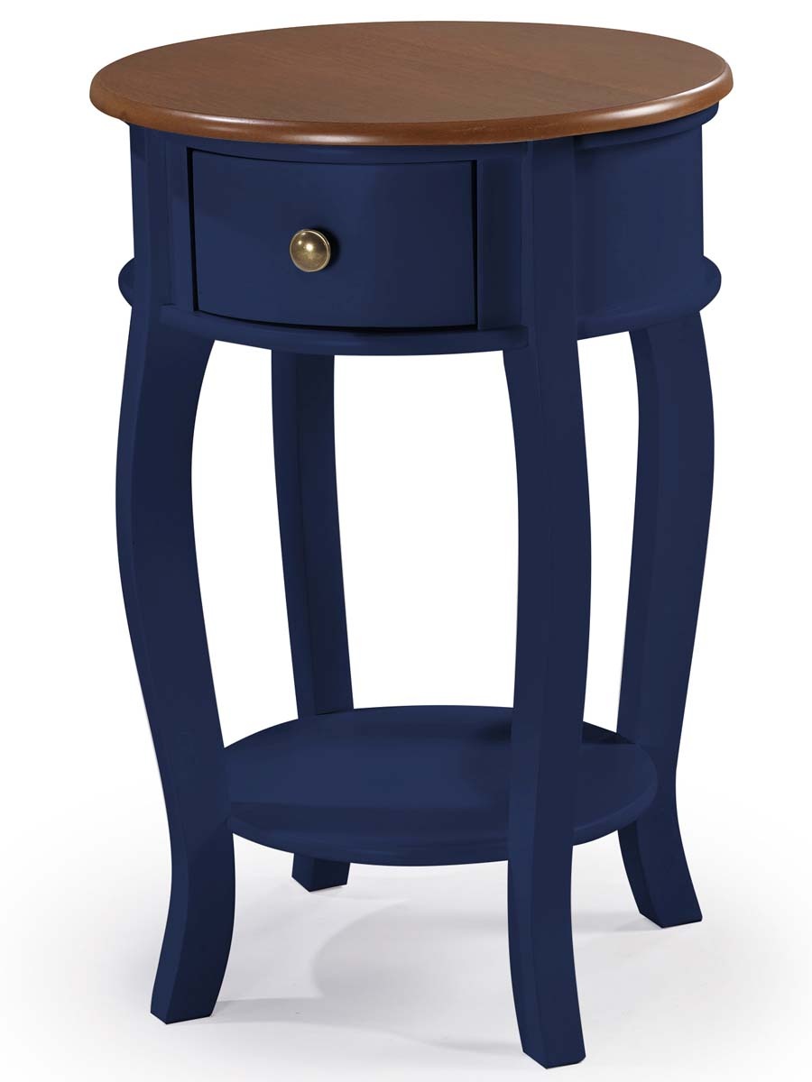 Mesa De Apoio Lateral Redona Com Gaveta 73 x 49 x 49 cm (A x L x P)  - Azul Petróleo Imbuia Glazer 