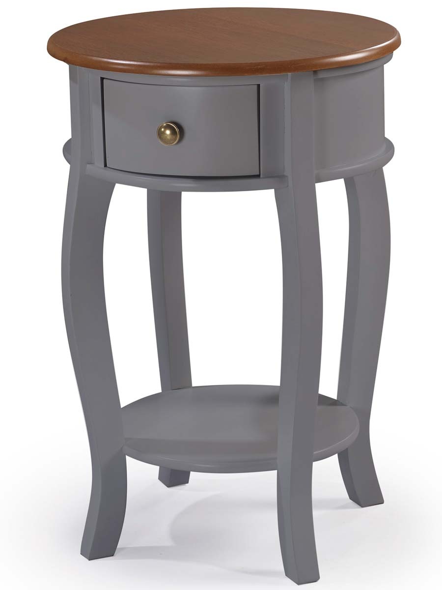 Mesa De Apoio Lateral Redona Com Gaveta 73 x 49 x 49 cm (A x L x P)  - Cinza Escuro Imbuia Glazer 