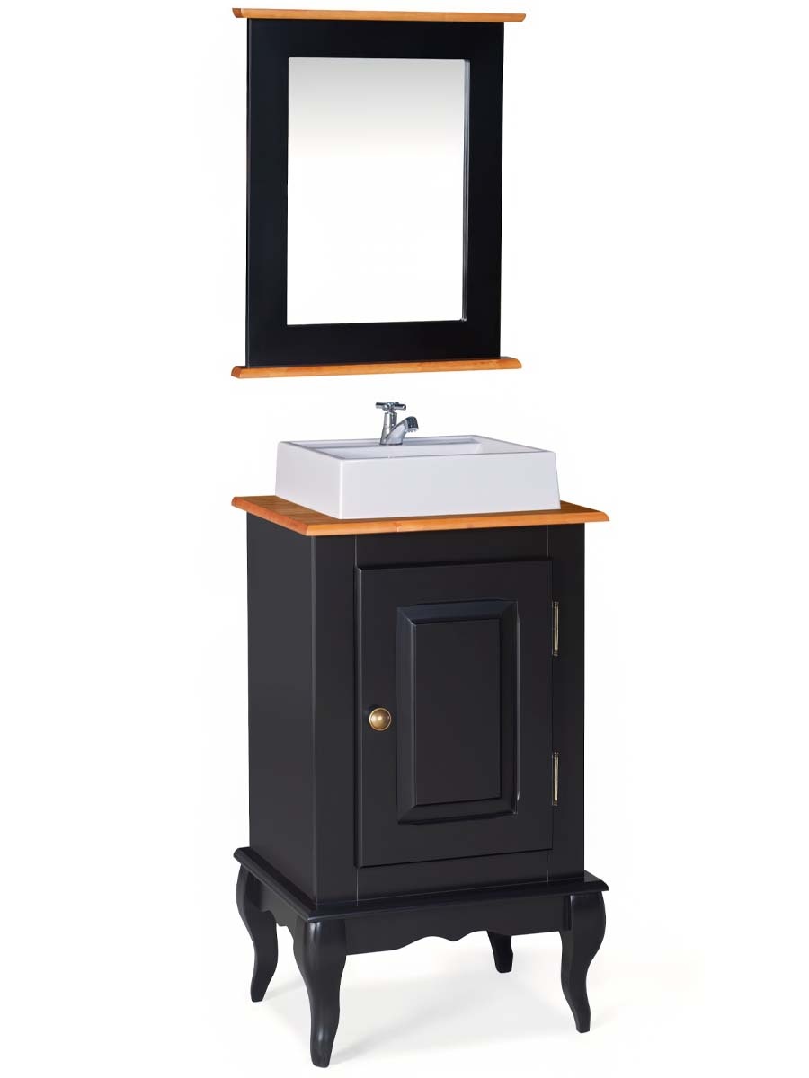 Balcão Para Banheiro Com Cuba E Espelho Pés Luis XV 1 Porta Dalia 81 x 48 x 40 cm (A x L x P) - Cor Preto - Imbuia Glazer