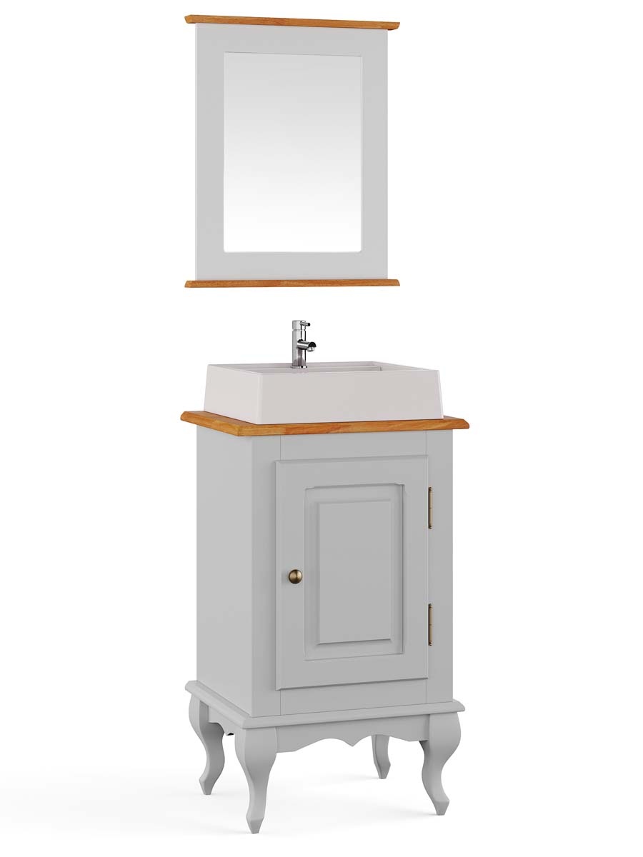 Balcão Para Banheiro Com Cuba E Espelho Pés Luis XV 1 Porta Dalia 81 x 48 x 40 cm (A x L x P) - Cor Branco - Imbuia Glazer