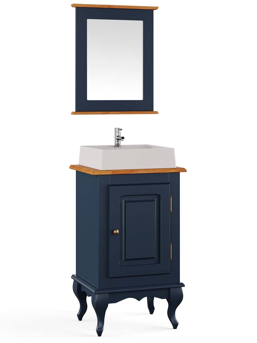 Balcão Para Banheiro Com Cuba E Espelho Pés Luis XV 1 Porta Dalia 81 x 48 x 40 cm (A x L x P) - Cor Azul Petróleo - Imbuia Glazer
