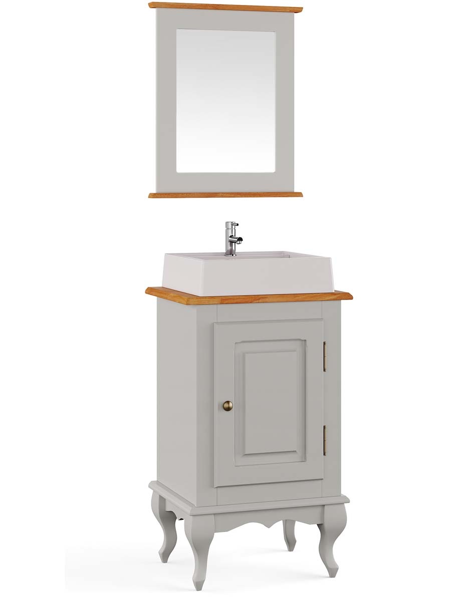 Balcão Para Banheiro Com Cuba E Espelho Pés Luis XV 1 Porta Dalia 81 x 48 x 40 cm (A x L x P) - Cor Offwhite - Imbuia Glazer