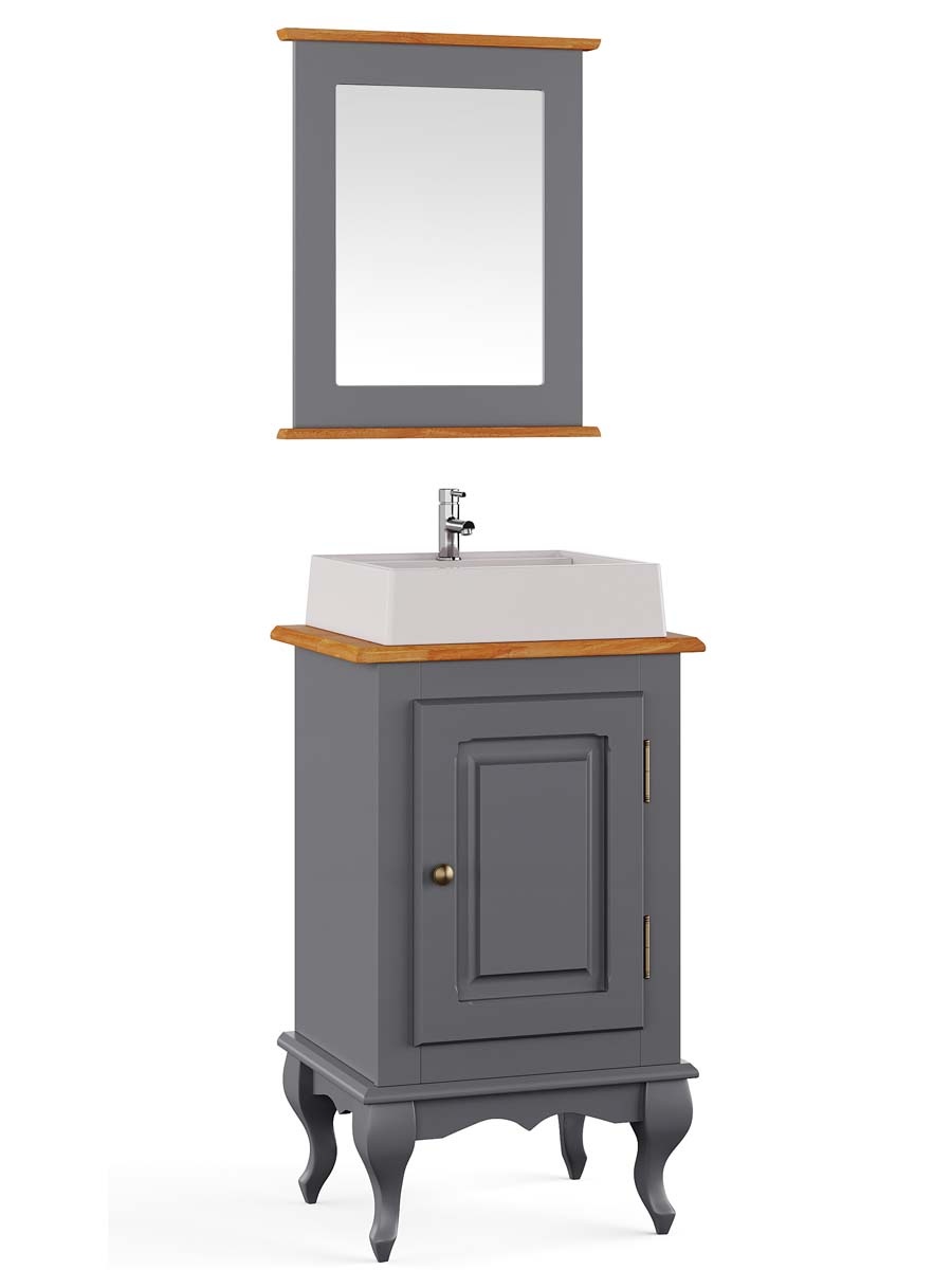 Balcão Para Banheiro Com Cuba E Espelho Pés Luis XV 1 Porta Dalia 81 x 48 x 40 cm (A x L x P) - Cor Cinza Escuro - Imbuia Glazer