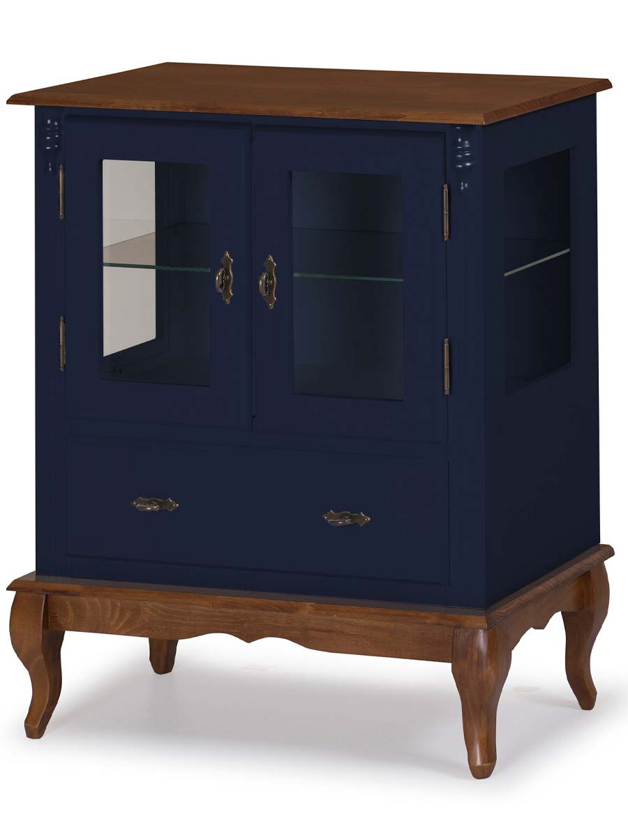 Cristaleira Baixa Linz 2 Portas 96 x 80 x 40 cm (A x L x P) - Cor Imbuia Glazer - Azul Petróleo