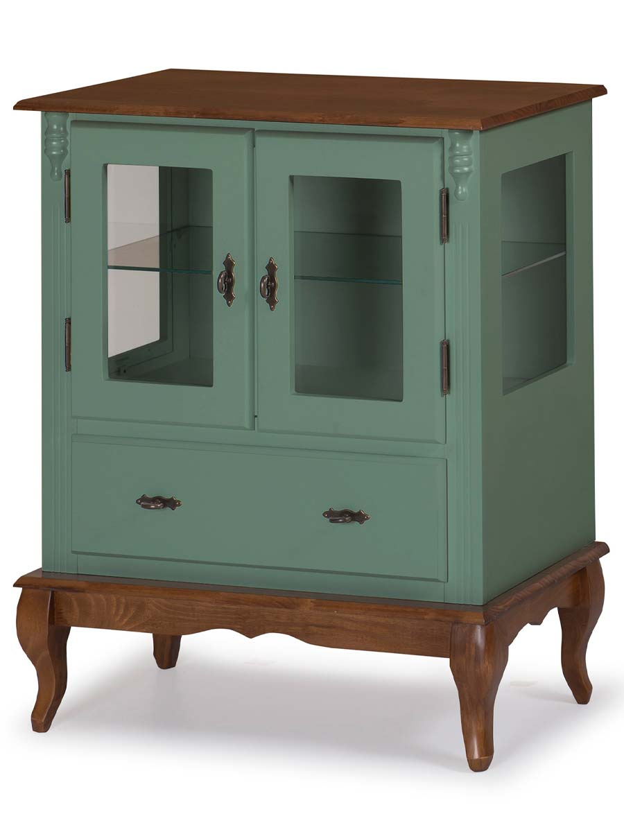 Cristaleira Baixa Linz 2 Portas 96 x 80 x 40 cm (A x L x P) - Cor Imbuia Glazer - Verde Musgo