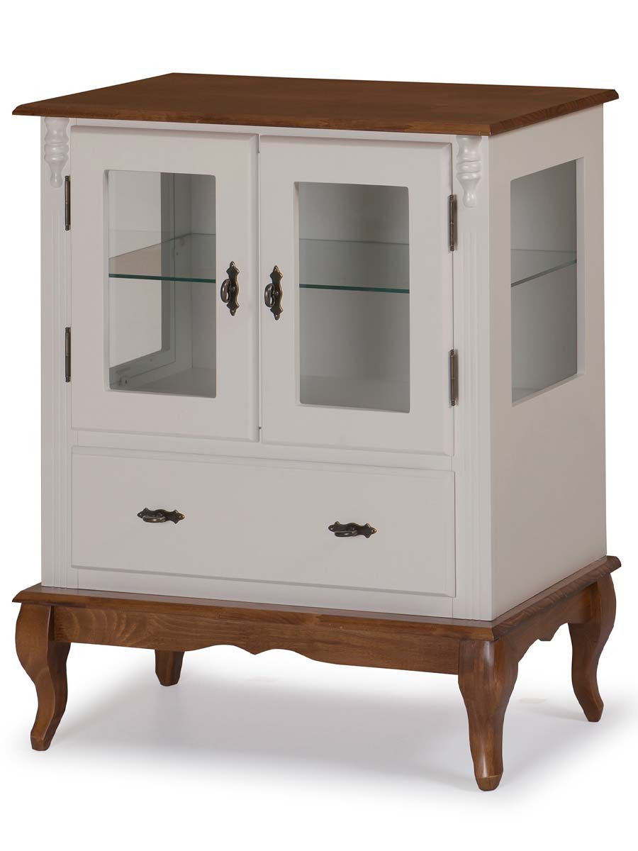 Cristaleira Baixa Linz 2 Portas 96 x 80 x 40 cm (A x L x P) - Cor Imbuia Glazer - Offwhite