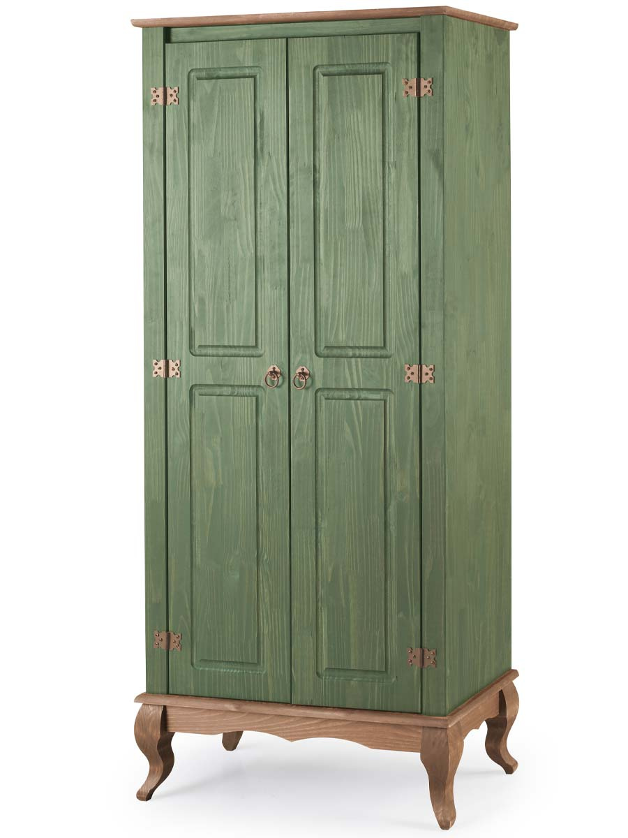 Roupeiro de Madeira 02 Portas Pés Luis XV  176 x 80 x 36 cm (A x L x P) - Cor Mel - Verde 