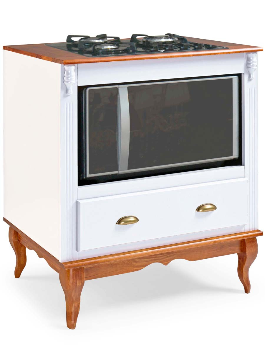 Balcão Para Cooktop 4 Bocas Com Nicho Para Forno/Microondas + Gaveta 95 x 80 x 53 cm (A x L x P) - Cor Branco - Imbuia Glazer