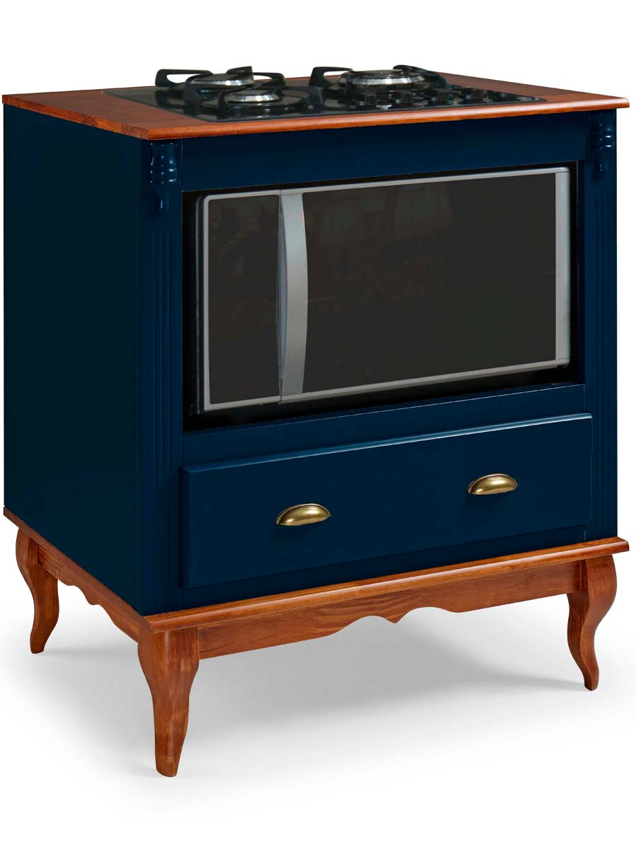 Balcão Para Cooktop 4 Bocas Com Nicho Para Forno/Microondas + Gaveta 95 x 80 x 53 cm (A x L x P) - Cor Azul Petróleo - Imbuia Glazer