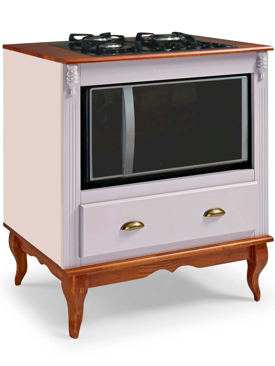 Balcão Para Cooktop 4 Bocas Com Nicho Para Forno/Microondas + Gaveta 95 x 80 x 53 cm (A x L x P) - Cor Offwhite - Imbuia Glazer