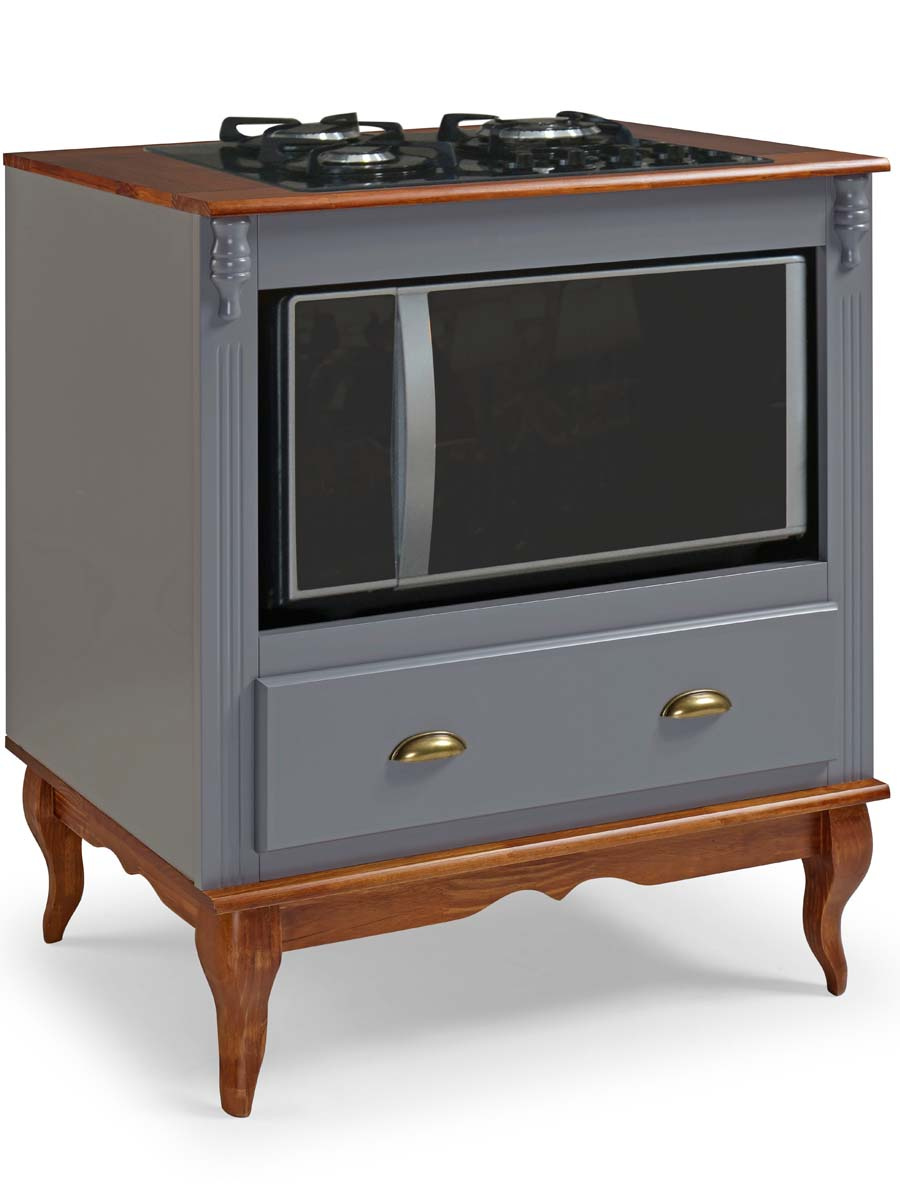 Balcão Para Cooktop 4 Bocas Com Nicho Para Forno/Microondas + Gaveta 95 x 80 x 53 cm (A x L x P) - Cor Cinza Escuro - Imbuia Glazer