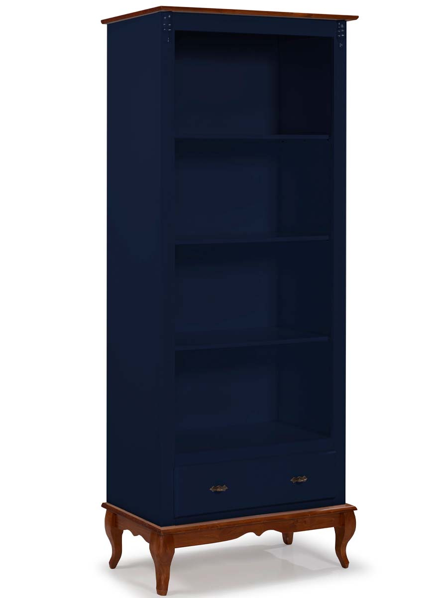 Estante Linz Pés Luis XV 205 x 90 x 40 cm (A x L x P) - Cor Azul Petróleo - Imbuia Glazer 