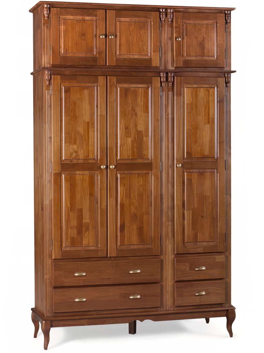 Roupeiro Linz 03 Portas 04 Gavetas Com Maleiro 252 x 153 x 50 cm (A x L x P) - Cor Imbuia Glazer