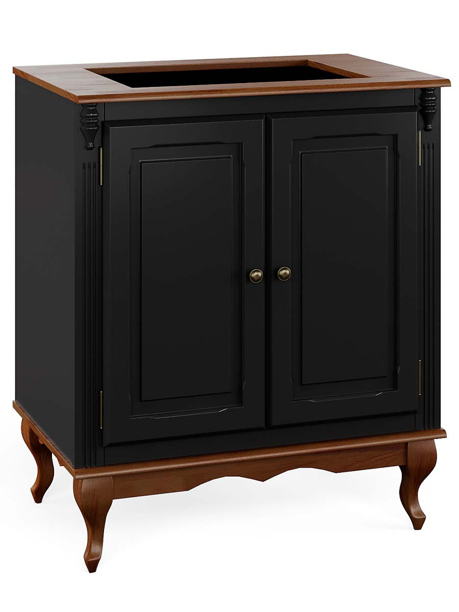 Balcão Para Cooktop 4 Bocas 2 Portas Prateleira Interna Pés Luis XV Hanover 95 x 80 x 53 cm (A x L x P) - Cor Preto - Imbuia Glazer